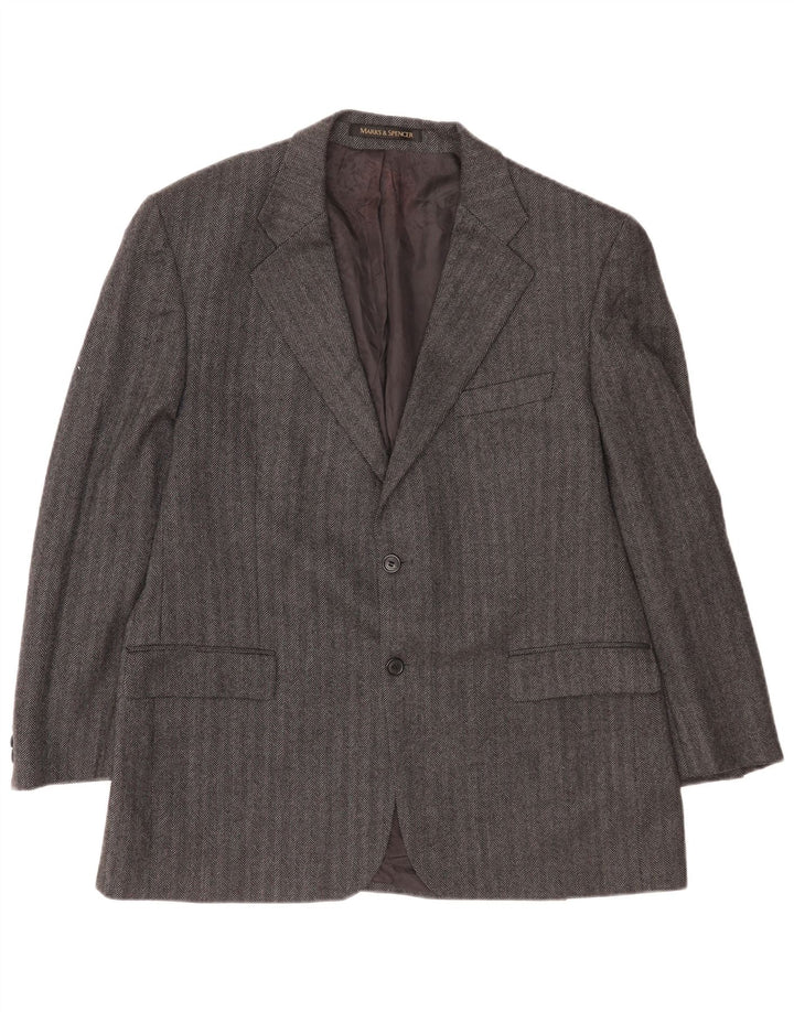 Marks & Spencer Męska marynarka zapinana na 2 guziki UK 44 XL Szara wełniana w prążki