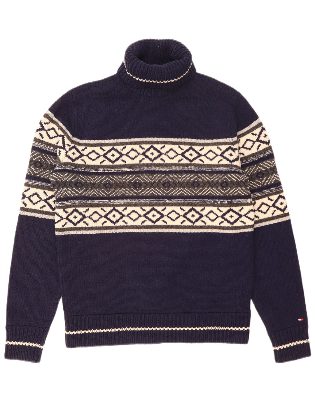 Męski sweter z wywijanym dekoltem Tommy Hilfiger, średni granatowy Fair Isle