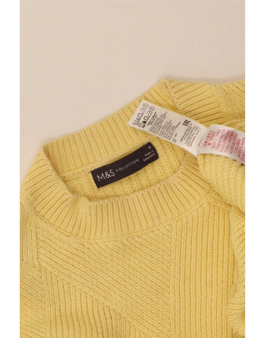 Marks & Spencer Damski sweter z okrągłym dekoltem, UK 14, średni żółty, bawełniany