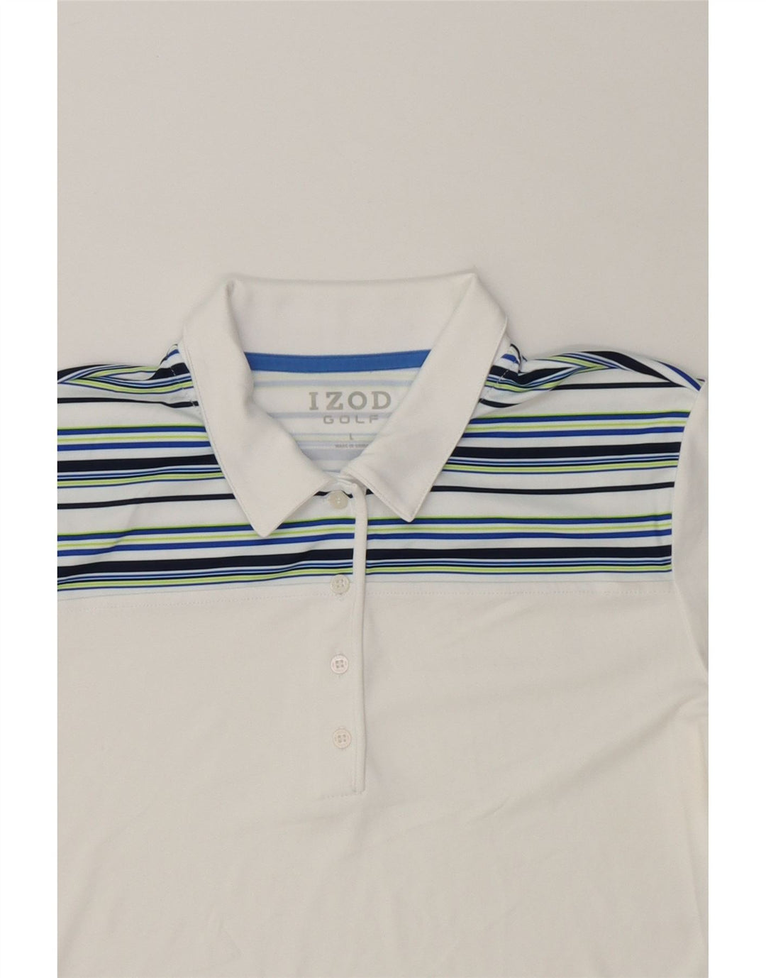 IZOD Womens Polo Shirt UK 16 Large White Striped Polyester Vintage Izod and Second-Hand Izod from Messina Hembry 