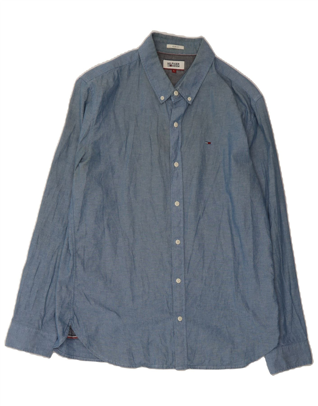 TOMMY HILFIGER Mens Slim Fit Shirt Large Blue Cotton Vintage Tommy Hilfiger and Second-Hand Tommy Hilfiger from Messina Hembry 