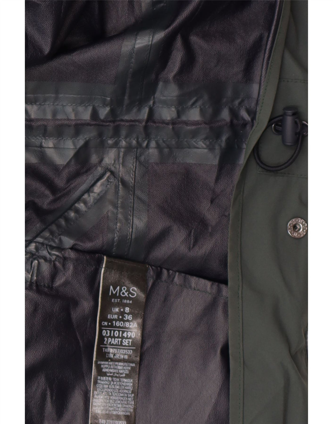 MARKS & SPENCER Damska kurtka parka z kapturem UK 8, mała, zielona poliamid