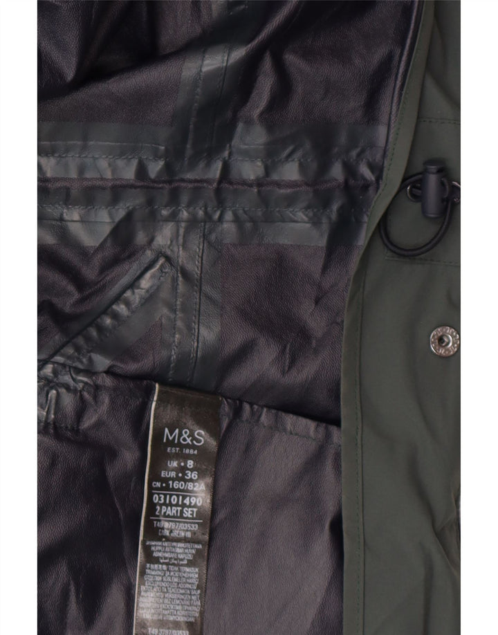 MARKS & SPENCER Damska kurtka parka z kapturem UK 8, mała, zielona poliamid