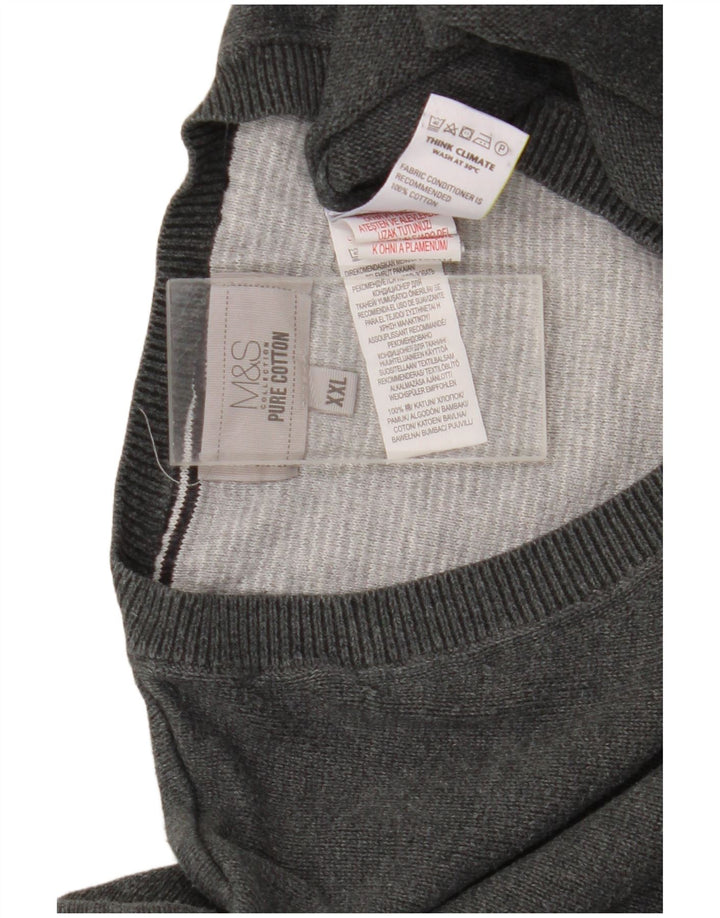 Marks & Spencer Męski sweter z dekoltem w kształcie litery V, 2XL, szary, bawełniany