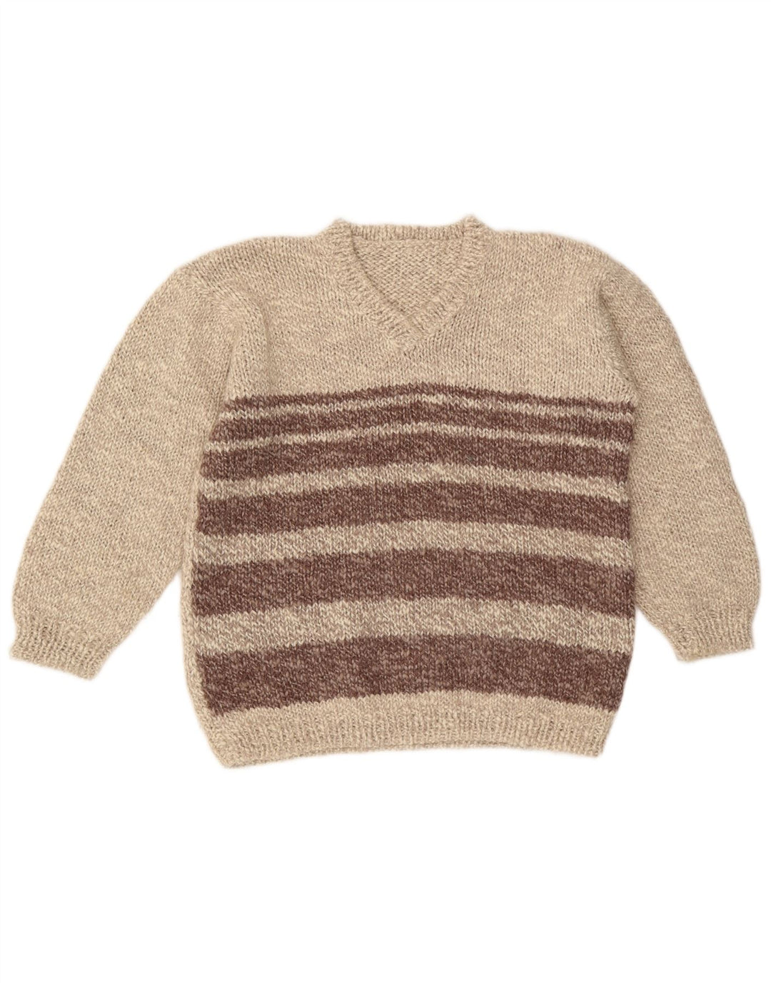 Damski sweter VINTAGE z dekoltem w kształcie litery V, UK 16, duży, beżowy blok kolorów