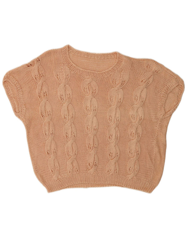 Vintage damski sweter z krótkim rękawem i dekoltem w łódkę UK 16, duży różowy