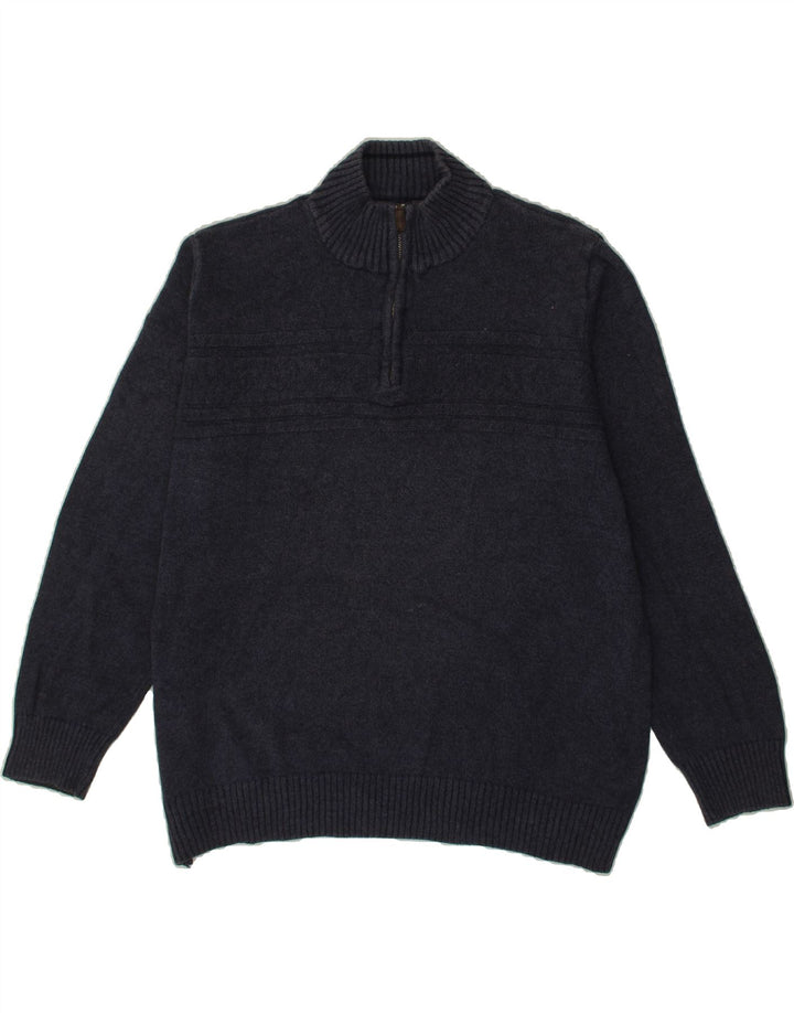DOCKERS Mens Zip Neck Jumper Sweater XL Navy Blue Cotton Vintage Dockers and Second-Hand Dockers from Messina Hembry 