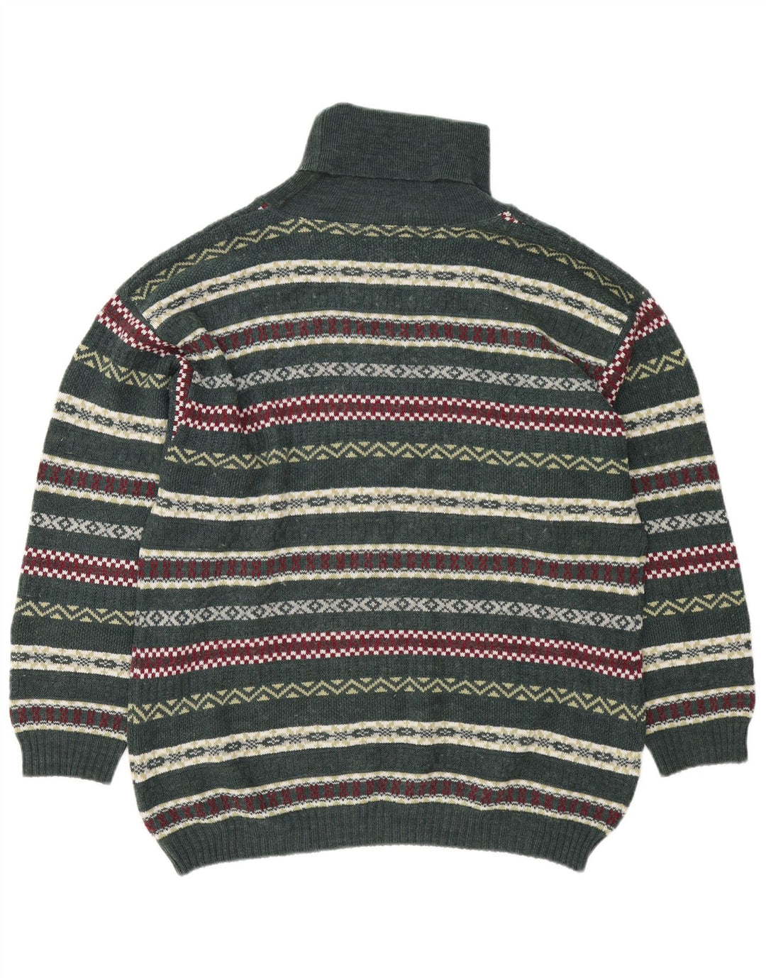 Vintage męski sweter z golfem, duży zielony Fair Isle