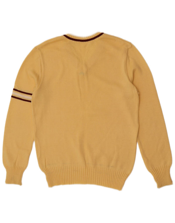 Vintage męski sweter z dekoltem w kształcie litery V, XS, żółty, blok kolorów