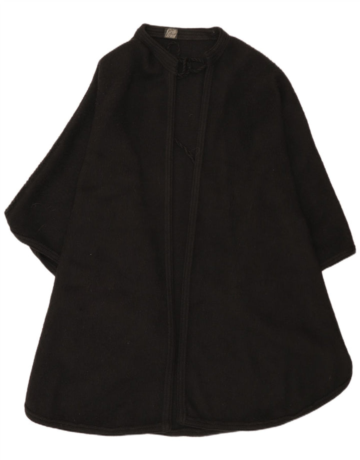 Vintage damski sweter poncho w jednym rozmiarze, czarna wełna alpaki