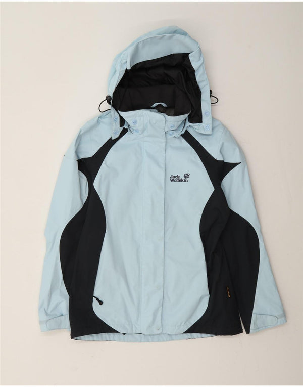 Damska kurtka przeciwdeszczowa z kapturem Jack Wolfskin UK 10 Small Blue Colorblock
