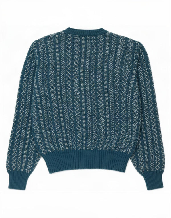Vintage Womens Cardigan Sweater UK 14 Medium Blue Geometric