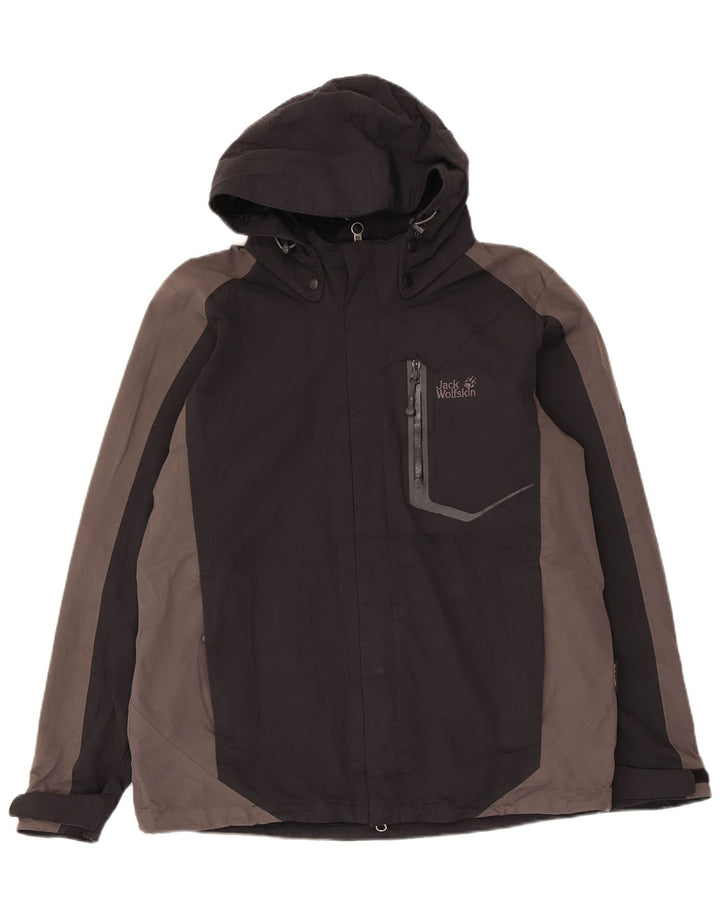 Męska kurtka przeciwdeszczowa Jack Wolfskin z kapturem UK 36/38 w kolorze średniej czerni