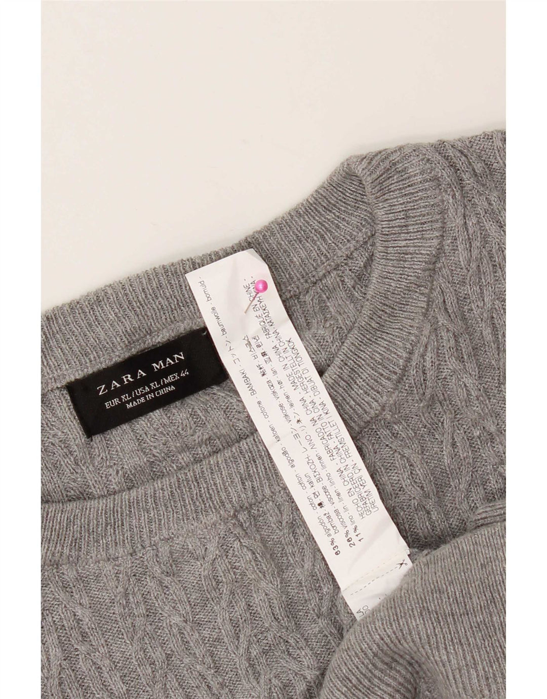 Męski sweter z okrągłym dekoltem Zara XL, szara bawełna