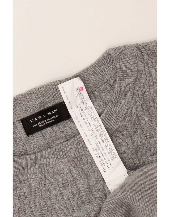 Męski sweter z okrągłym dekoltem Zara XL, szara bawełna
