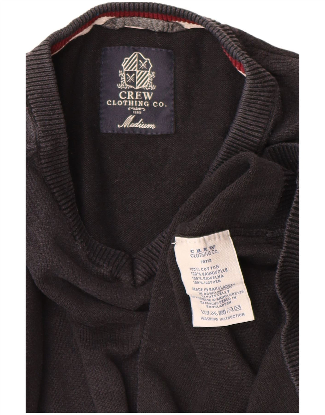 CREW CLOTHING Męski sweter z dekoltem w kształcie litery V, średniej wielkości, czarny, bawełniany