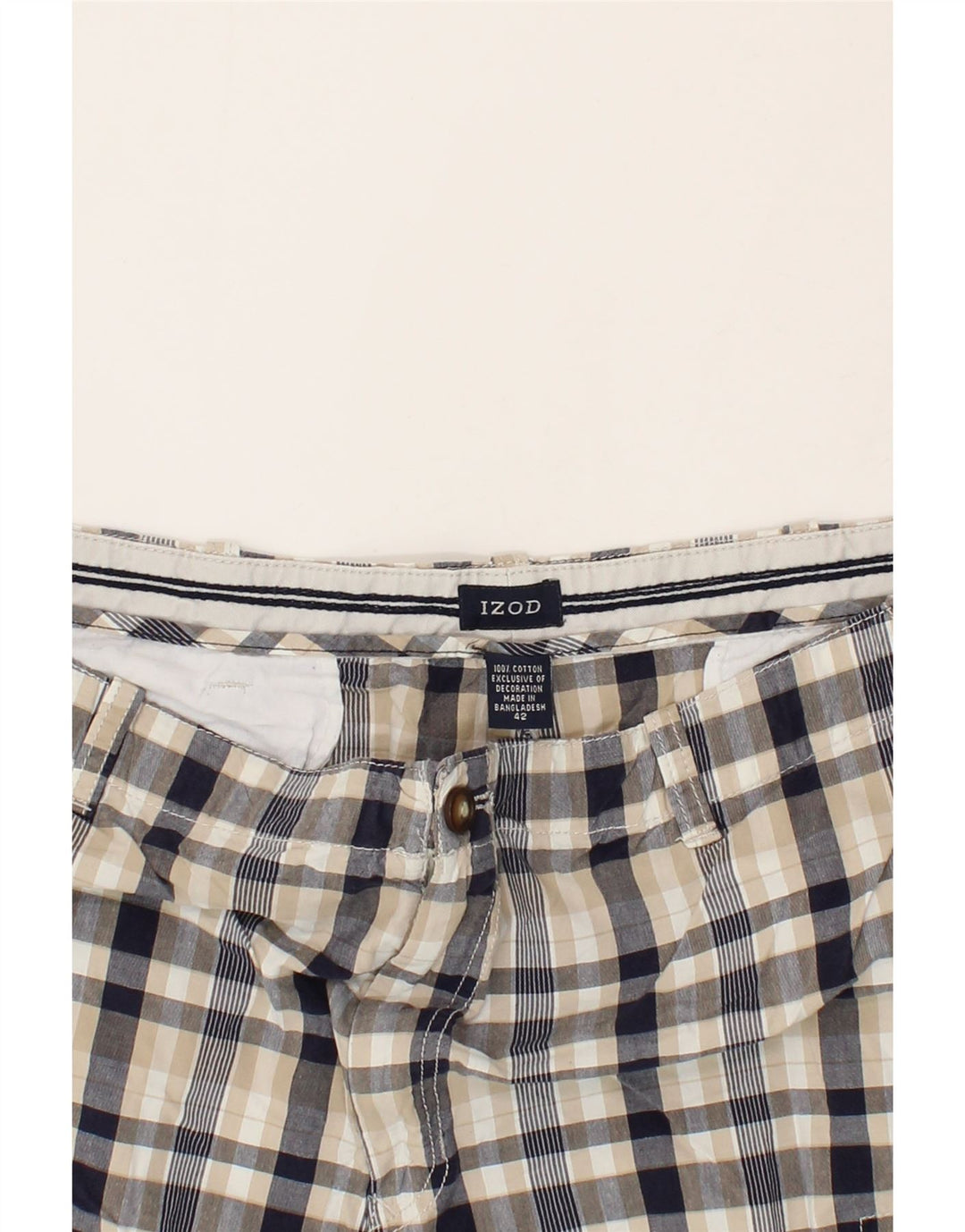 IZOD Mens Cargo Shorts W42 2XL Beige Check Cotton Vintage Izod and Second-Hand Izod from Messina Hembry 