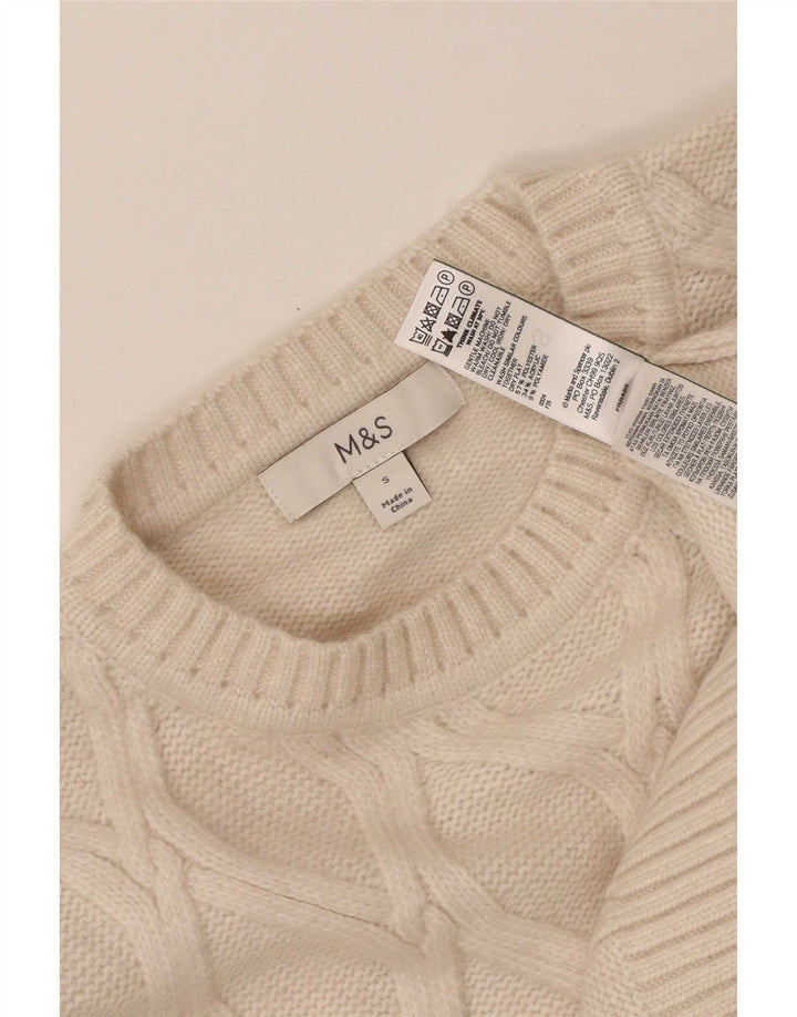 Marks & Spencer Męski sweter z okrągłym dekoltem, mały, beżowy poliester