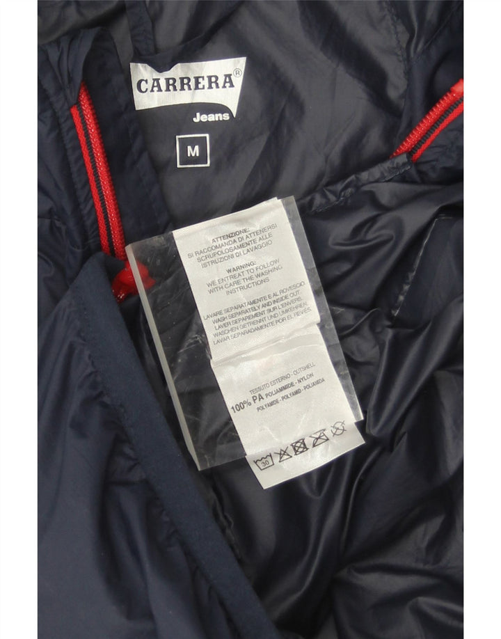 CARRERA Mens Hooded Rain Jacket UK 38 Medium Navy Blue Polyamide Vintage Carrera and Second-Hand Carrera from Messina Hembry 