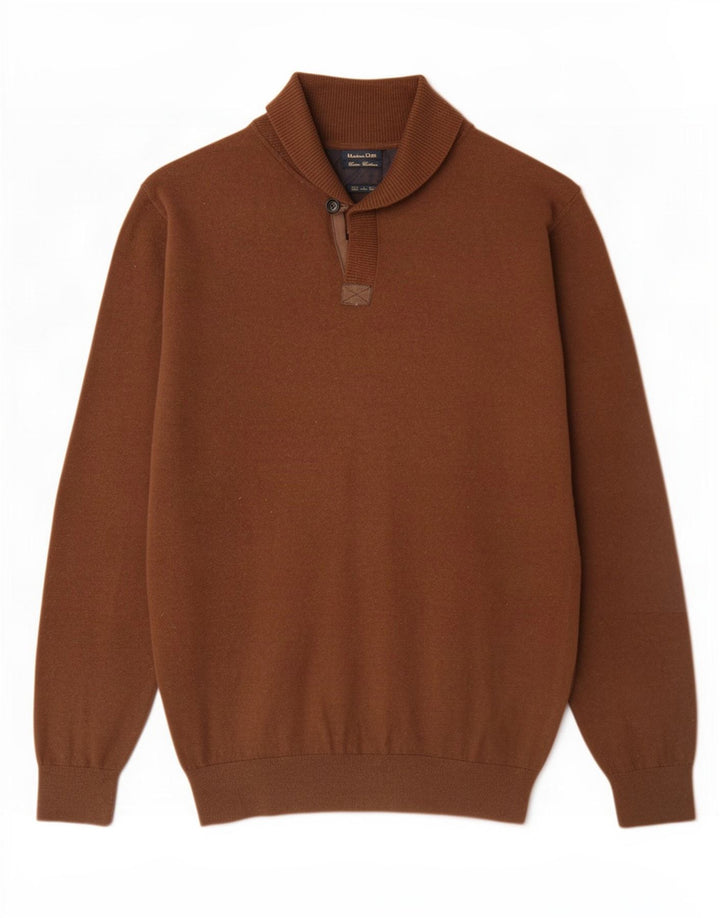 Męski sweter Massimo Dutti z szalowym dekoltem XL, brązowy, bawełniany