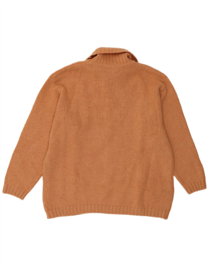 Sweter damski w stylu vintage z wywijanym dekoltem UK 16, duży pomarańczowy