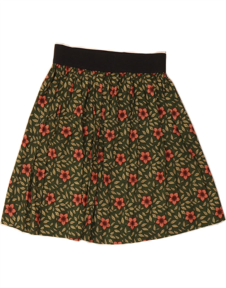 VINTAGE Womens A-Line Skirt W28 Medium  Green Floral Vintage Vintage and Second-Hand Vintage from Messina Hembry 