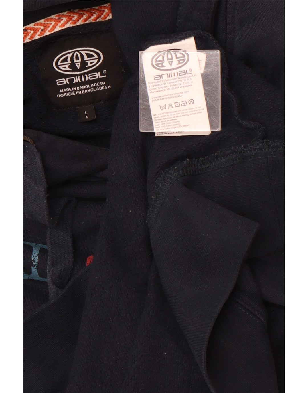 Męski sweter z kapturem i grafiką ANIMAL, duży, granatowy, bawełniany