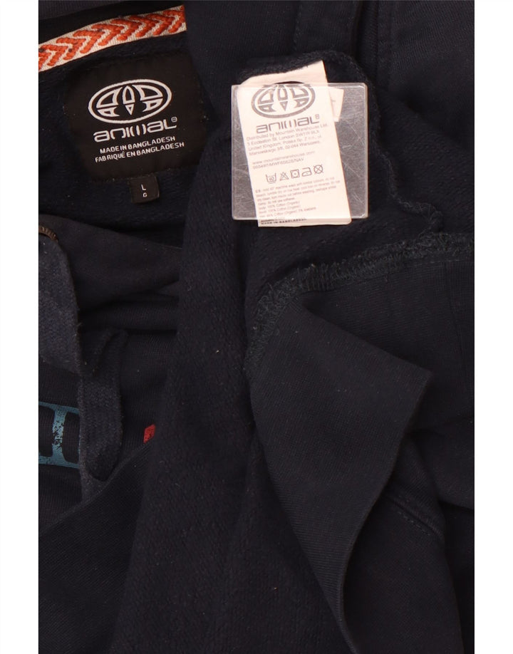 Męski sweter z kapturem i grafiką ANIMAL, duży, granatowy, bawełniany