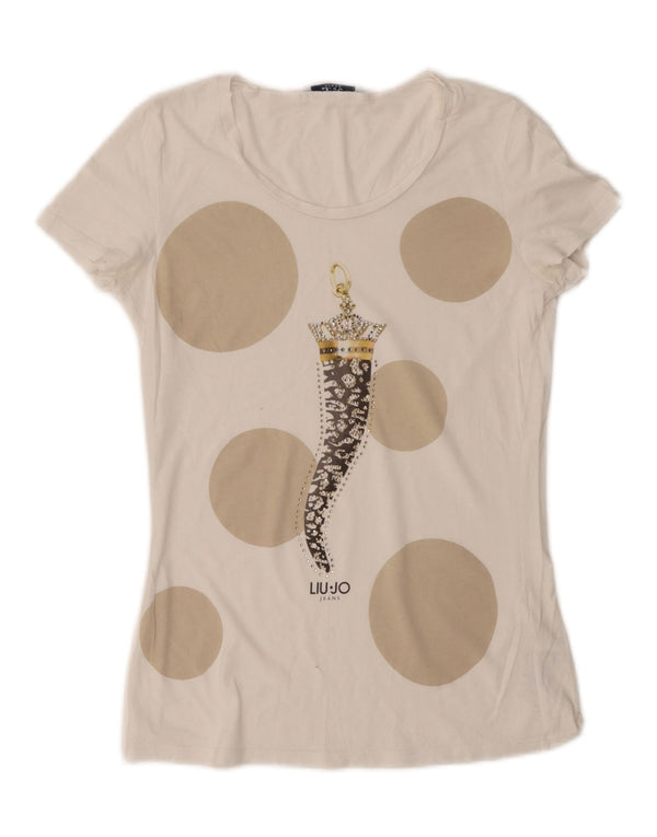 Damska koszulka z grafiką Liu Jo Top UK 12 Średnia biała geometryczna bawełna