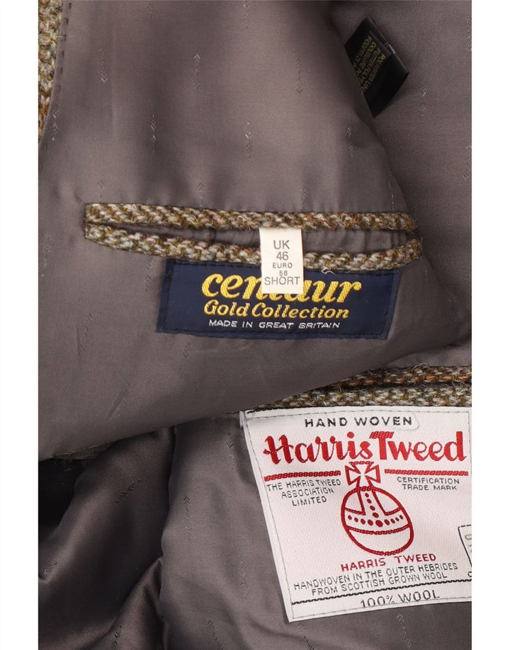 HARRIS TWEED Męska marynarka zapinana na 2 guziki UK 46 3XL Zielona wełna w jodełkę