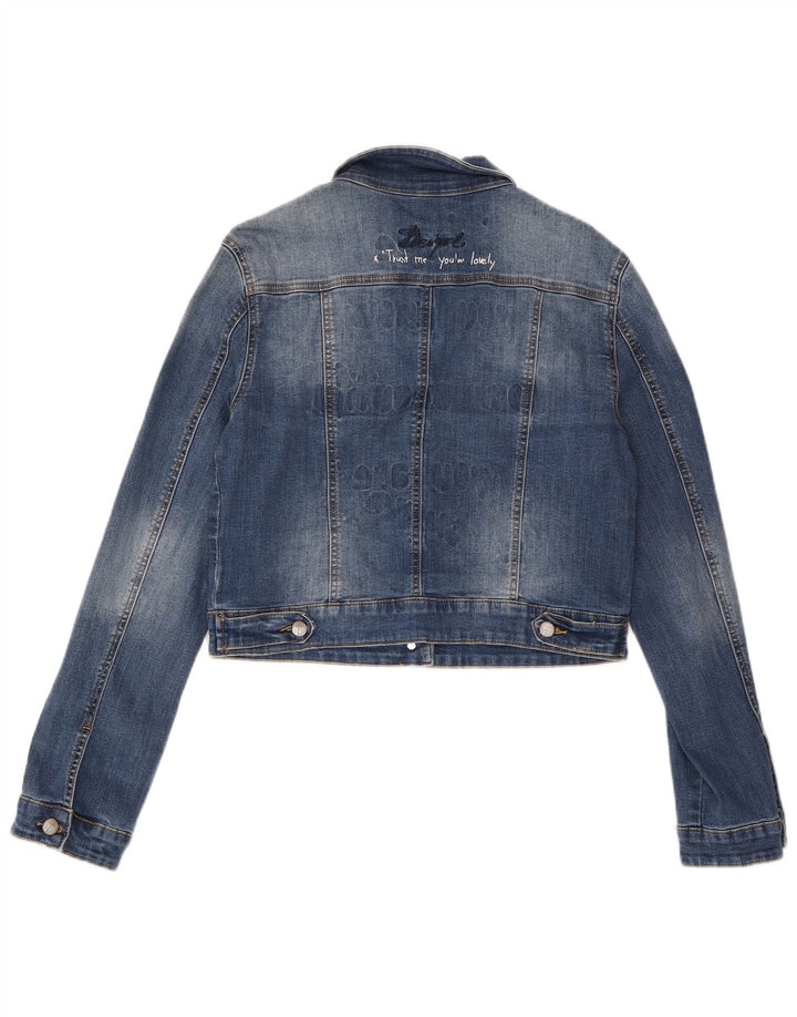 Damska kurtka dżinsowa Desigual Graphic Crop EU 42, duża, niebieska, poliestrowa