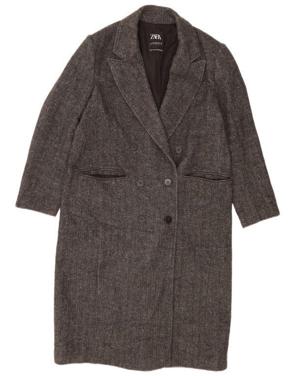 Damski płaszcz oversize z podwójnymi piersiami Zara UK 10 w małą szarą jodełkę