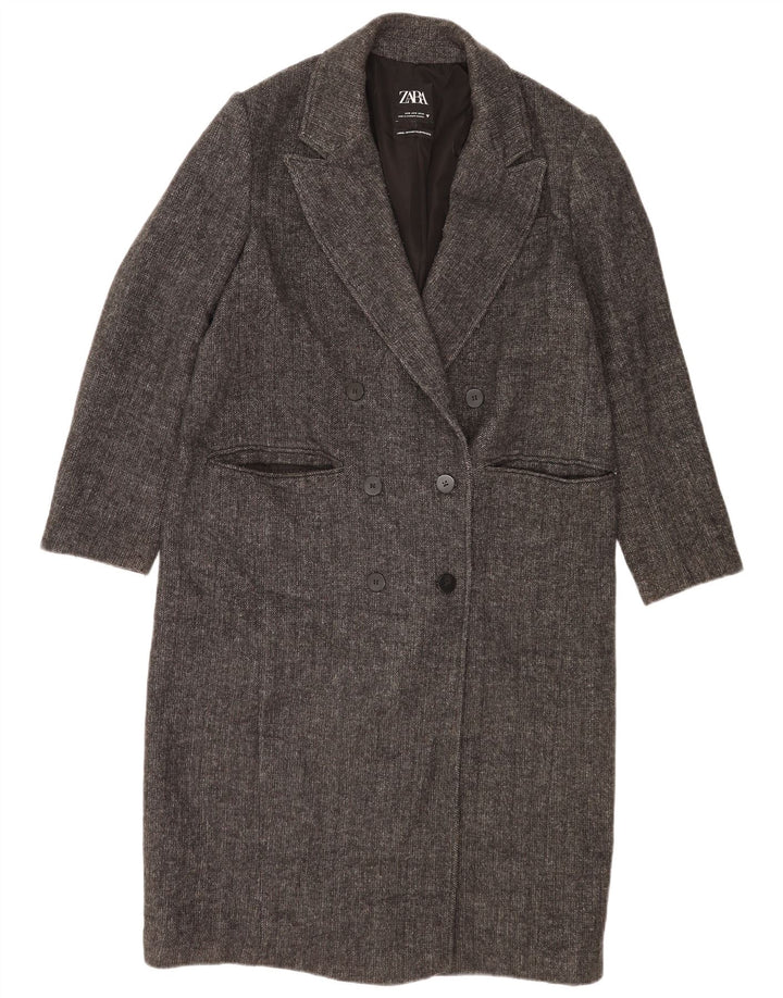 Damski płaszcz oversize z podwójnymi piersiami Zara UK 10 w małą szarą jodełkę