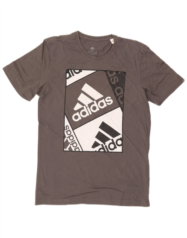 Męska koszulka z grafiką Adidas, mała, szara, bawełniana