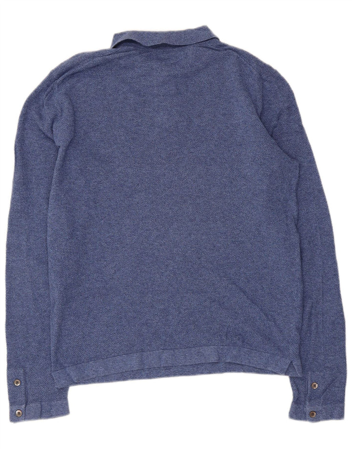 Męska koszulka polo MASSIMO DUTTI z długim rękawem, duża, niebieska, bawełniana