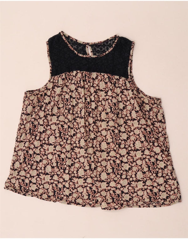 Marks & Spencer Damska bluzka bez rękawów UK 22 2XL beżowa bawełniana w kwiaty