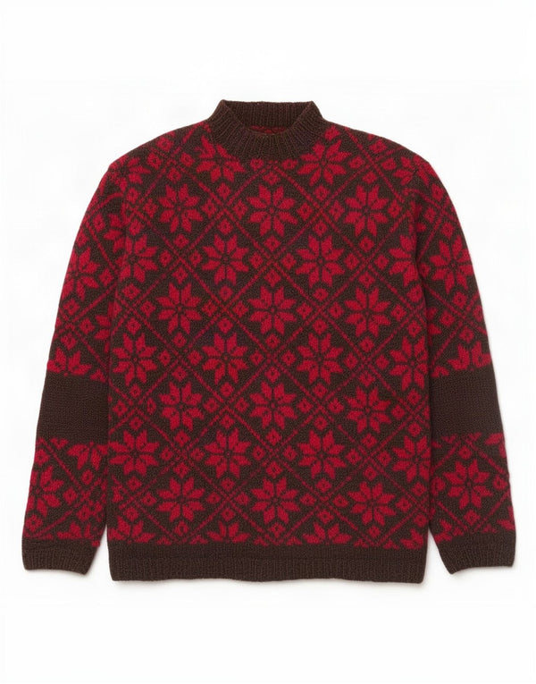Sweter damski w stylu vintage z golfem UK 16 Large Red Fair Isle
