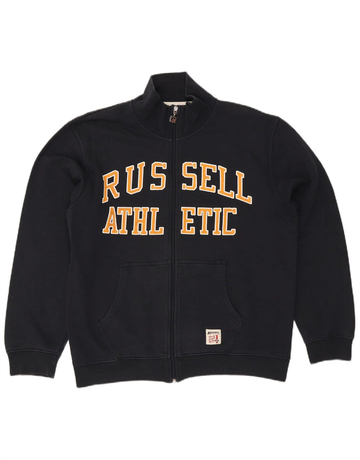 Męska kurtka dresowa Russell Athletic z grafiką, duża, granatowa, bawełniana