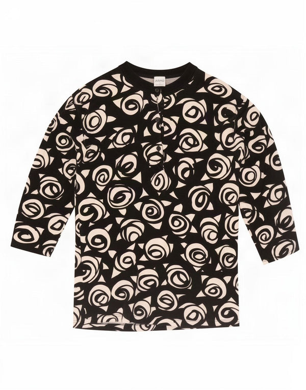 Top damski w stylu vintage, rękaw 3/4, UK 10, mały, czarny, geometryczny