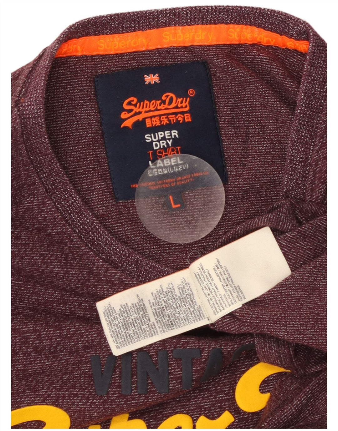 SUPERDRY Męski T-shirt z grafiką, duży, bordowy, bawełniany w prążki