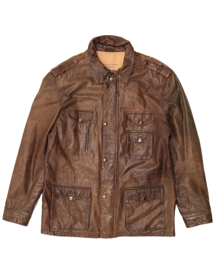 MILESTONE Męska skórzana kurtka wojskowa, rozmiar 54 XL, brązowa skóra