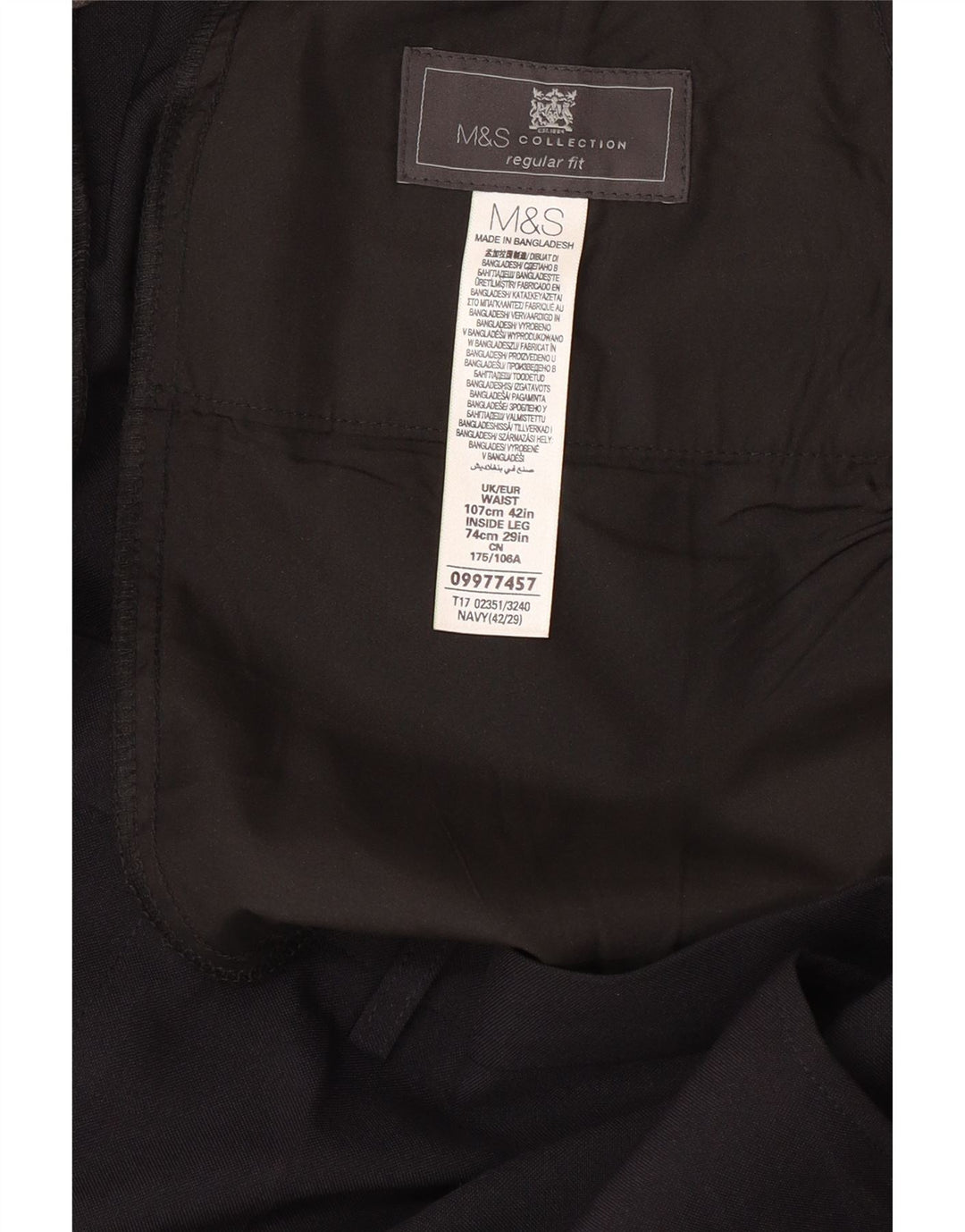 MARKS & SPENCER Męskie spodnie garniturowe o regularnym kroju W42 L29 Granatowy poliester