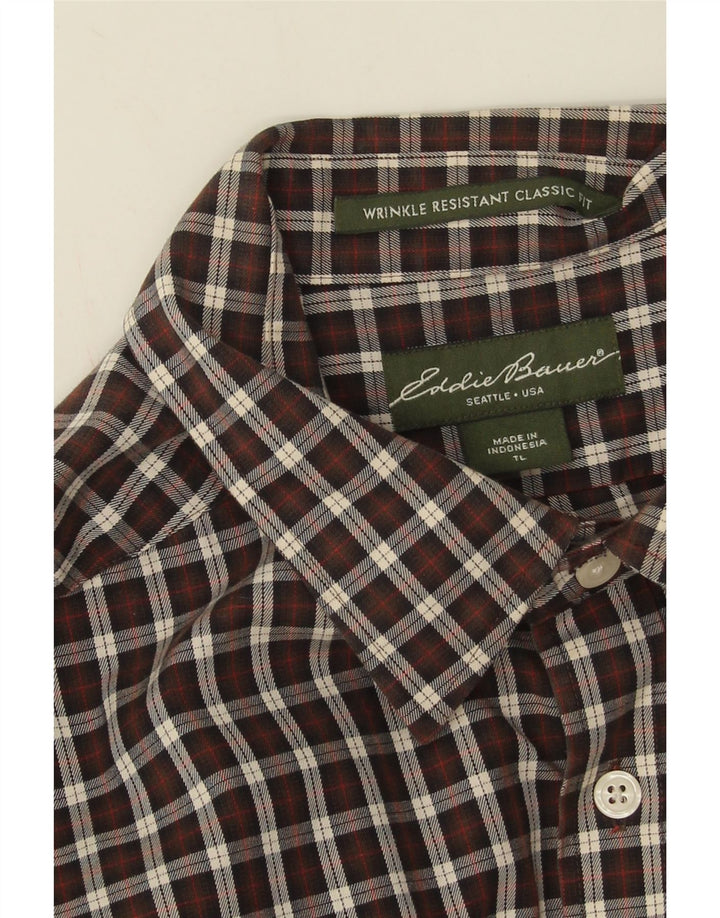 Eddie Bauer Męska wysoka koszula o klasycznym kroju, duża, brązowa bawełniana kratka