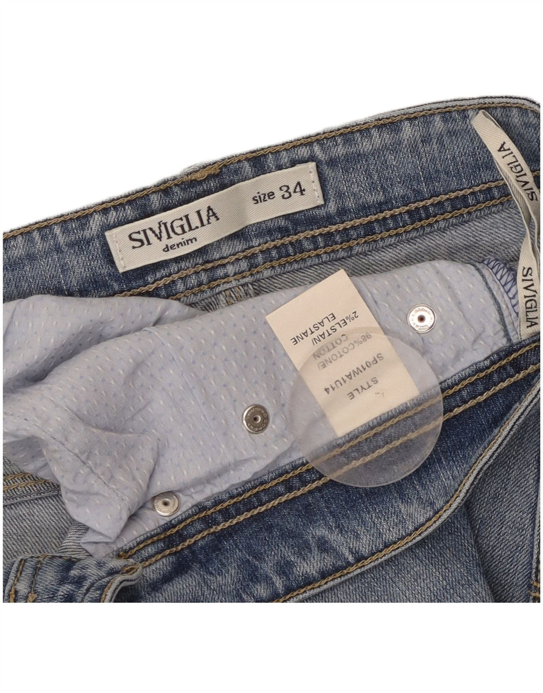 SIVIGLIA Damskie jeansy slim W34 L28 Niebieskie bawełniane