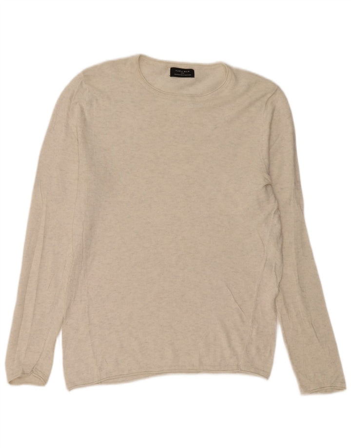 Męski sweter Zara z dekoltem w łódkę, średni beż, nakrapiany