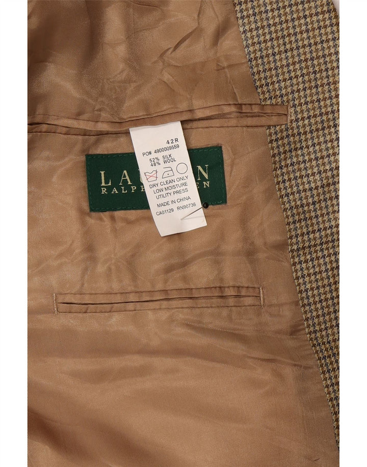 Ralph Lauren Męska marynarka zapinana na 2 guziki UK 42 Duża beżowa pepitka jedwabna