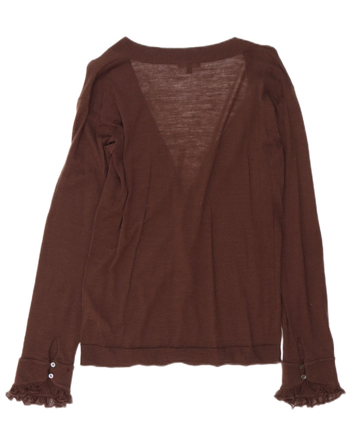 MASSIMO DUTTI Damski sweter kardigan UK 14, duży, brązowy, wełniany