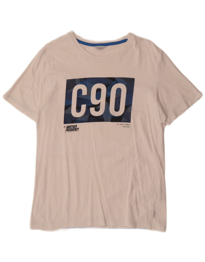 Męski T-shirt z grafiką Jack & Jones, duży, biały, bawełniany