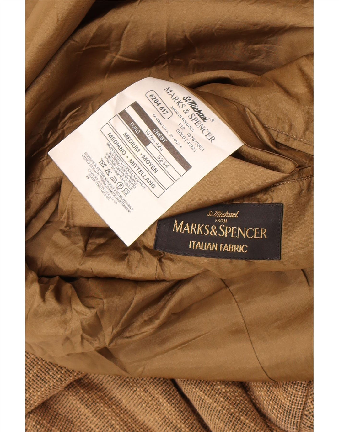 Marks & Spencer Męska marynarka zapinana na 3 guziki UK 38 Średniobrązowy nakrapiany