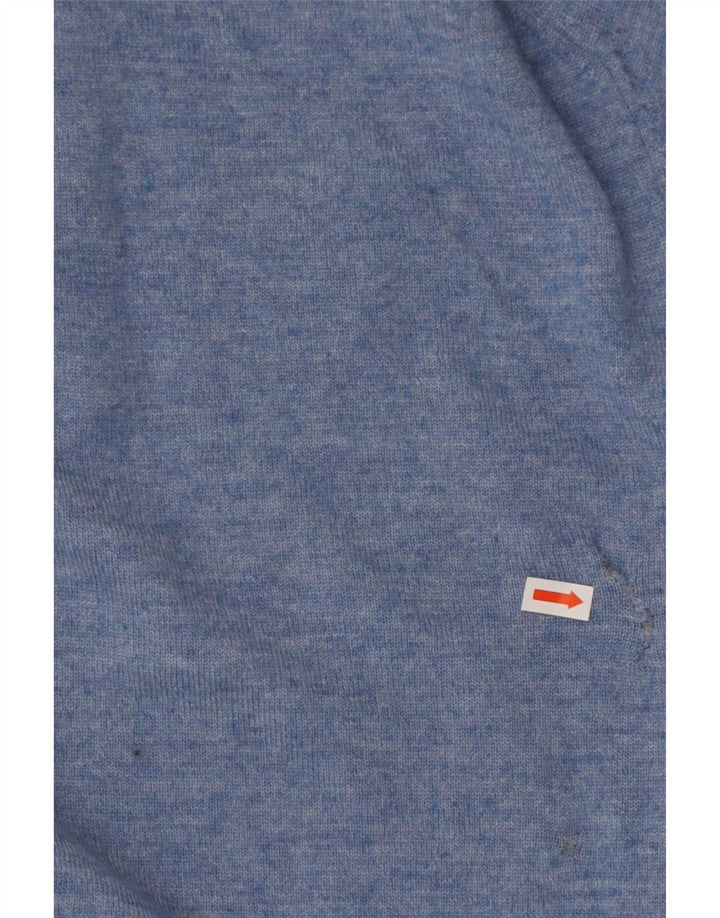 CREW CLOTHING Mens Zip Neck Jumper Sweater Small Blue Flecked Wool